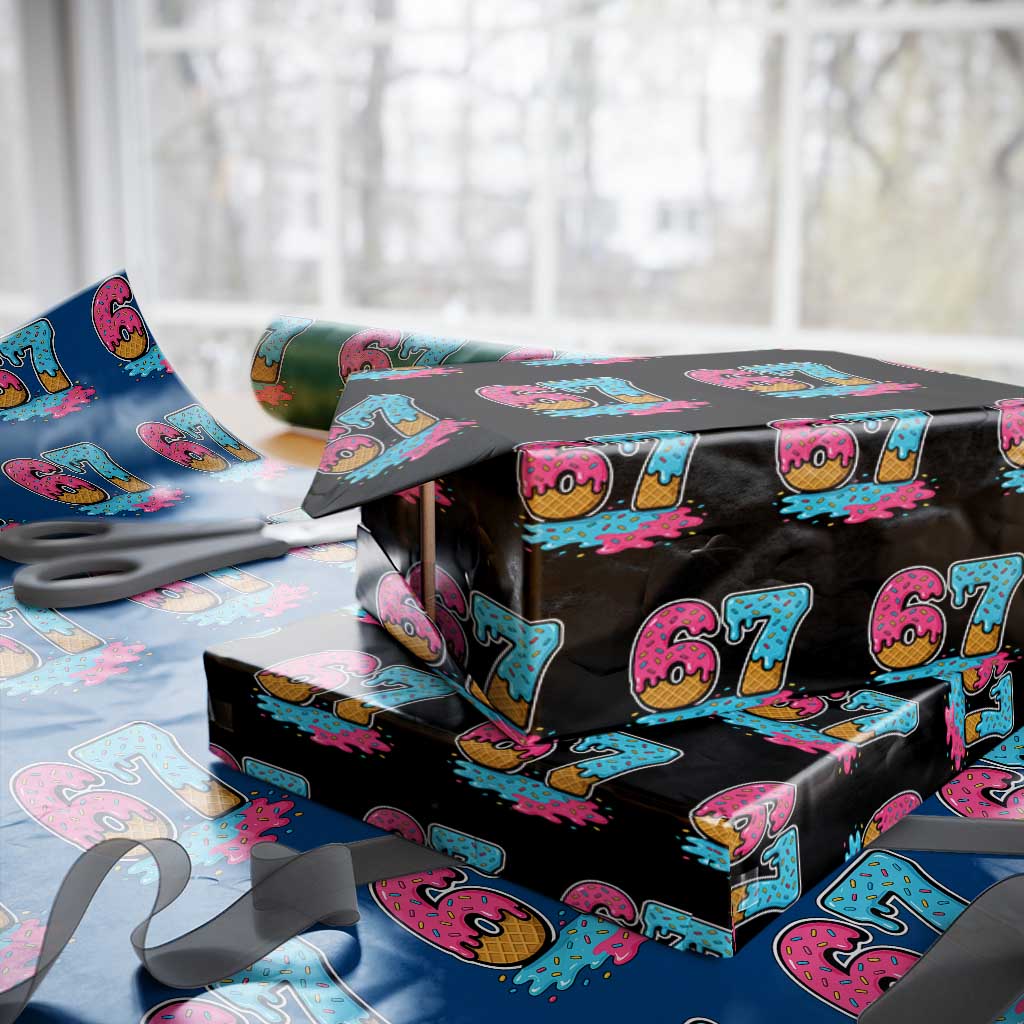 Funny 67 Ice Cream Drip Meme Six Seven Gen Alpha Slang Wrapping Paper Roll TS11 Black Print Your Wear