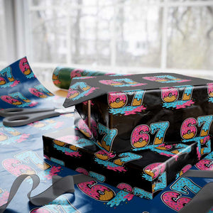Funny 67 Ice Cream Drip Meme Six Seven Gen Alpha Slang Wrapping Paper Roll TS11 Black Print Your Wear