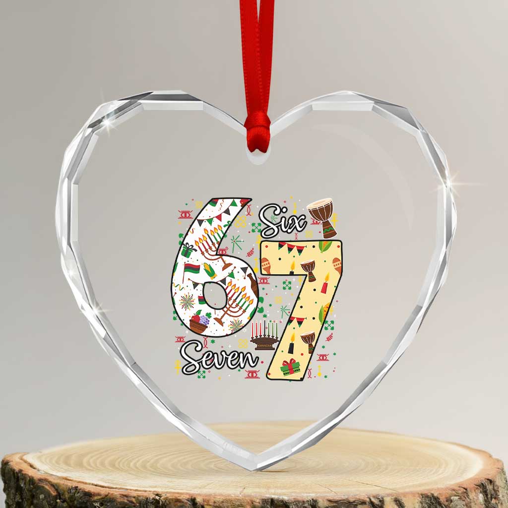 Funny 67 Kwanzaa Heart Crystal Glass Ornament Six Seven Meme Kinara Candles African American Christmas TS11 Transparent Glass 3'' Heart Print Your Wear