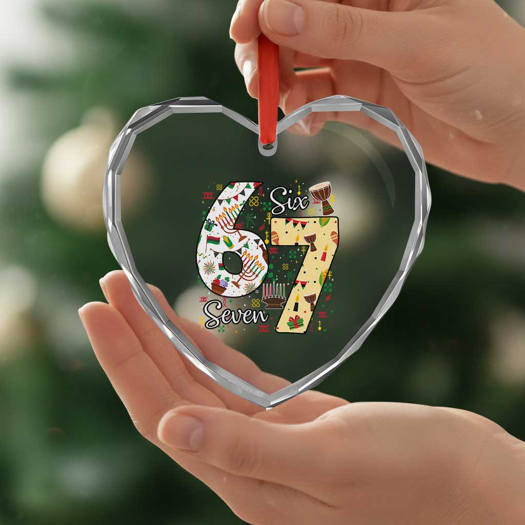 Funny 67 Kwanzaa Heart Crystal Glass Ornament Six Seven Meme Kinara Candles African American Christmas TS11 Print Your Wear