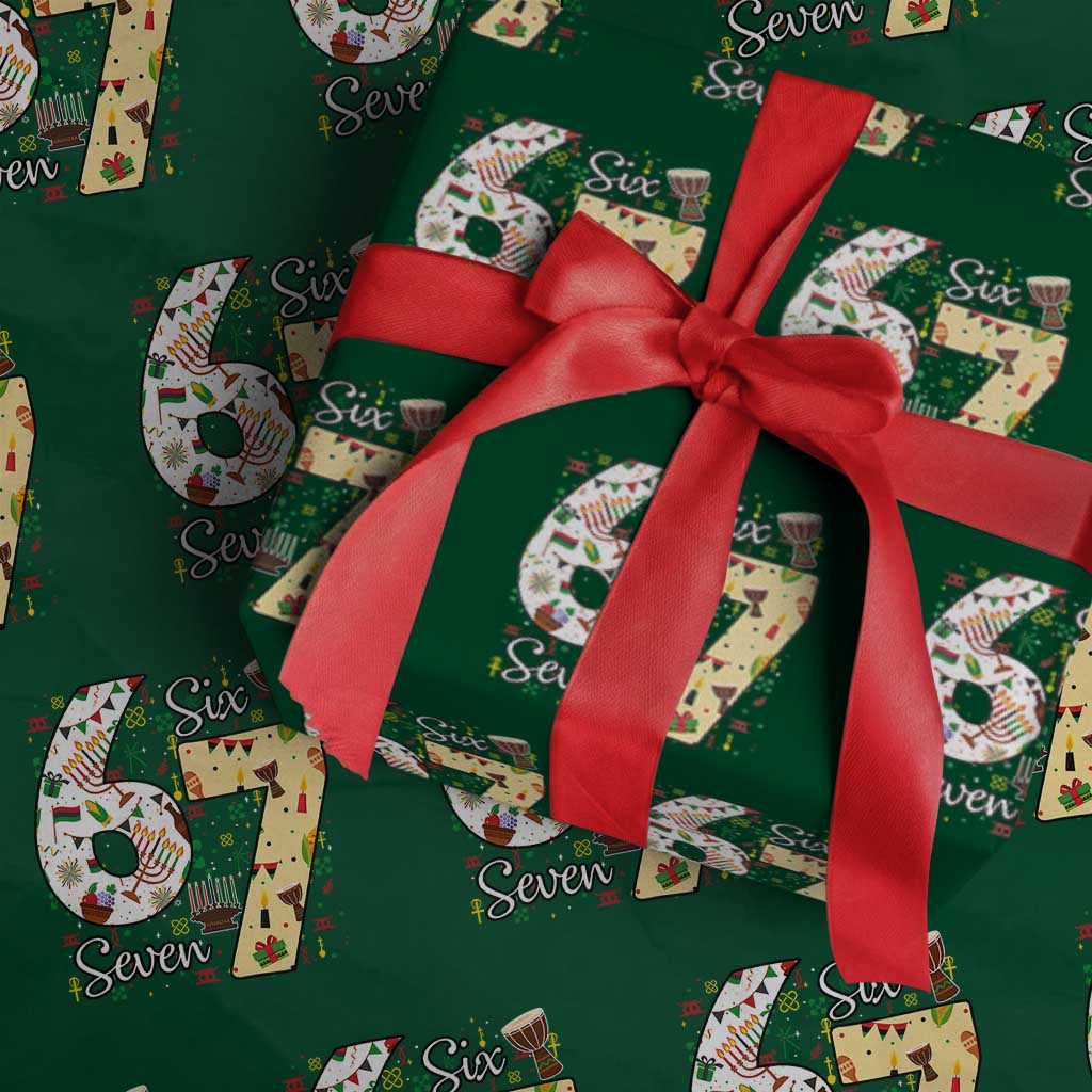 Funny 67 Kwanzaa Wrapping Paper Roll Six Seven Meme Kinara Candles African American Christmas TS11 Green Print Your Wear