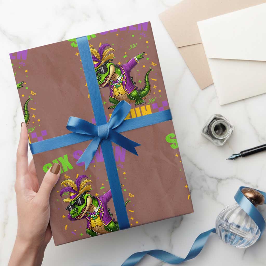 Funny 67 Mardi Gras Alligator Wrapping Paper Roll Six Seven Bruh Mardigator Dabbing Crocodile TS11 Mocha Print Your Wear