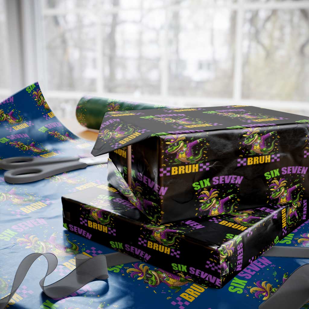 Funny 67 Mardi Gras Alligator Wrapping Paper Roll Six Seven Bruh Mardigator Dabbing Crocodile TS11 Black Print Your Wear