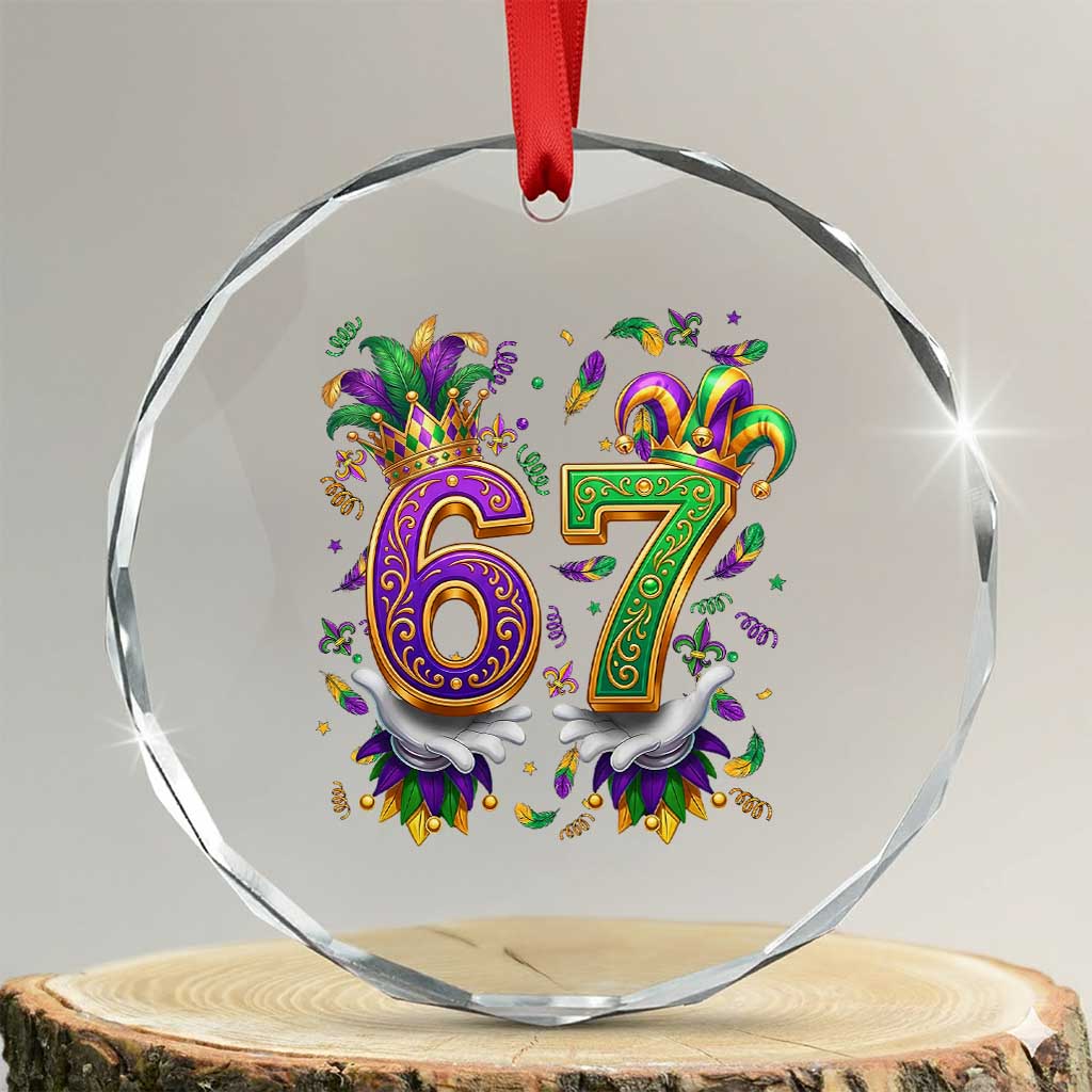 Funny 67 Mardi Gras Crystal Glass Ornament Six Seven Meme Carnival Hand Gesture TS11 Transparent Glass 3'' Circle Print Your Wear