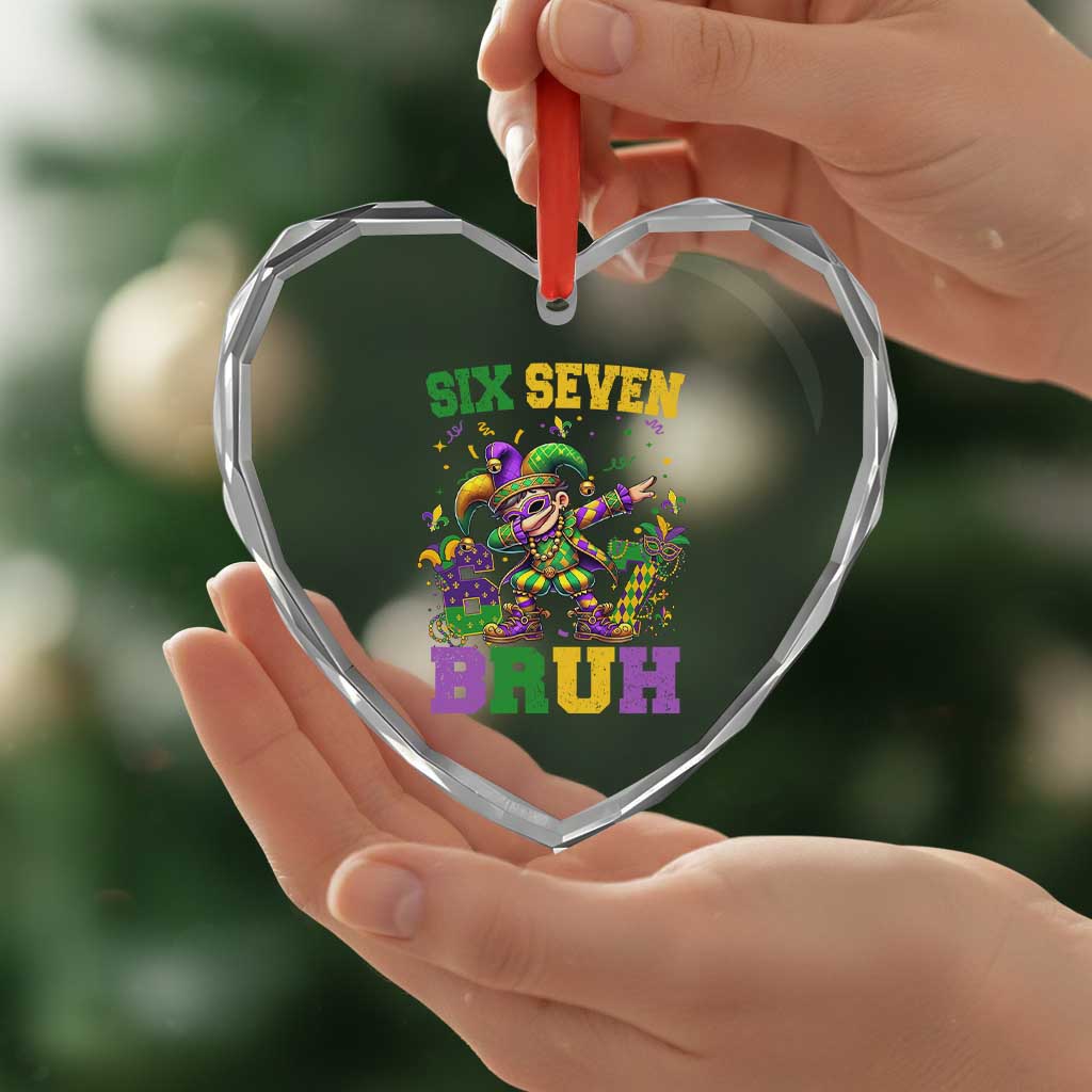 Funny 67 Mardi Gras Heart Crystal Glass Ornament Six Seven Bruh Dabbing Jester TS11 Print Your Wear