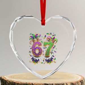 Funny 67 Mardi Gras Heart Crystal Glass Ornament Six Seven Meme Carnival Hand Gesture TS11 Transparent Glass 3'' Heart Print Your Wear