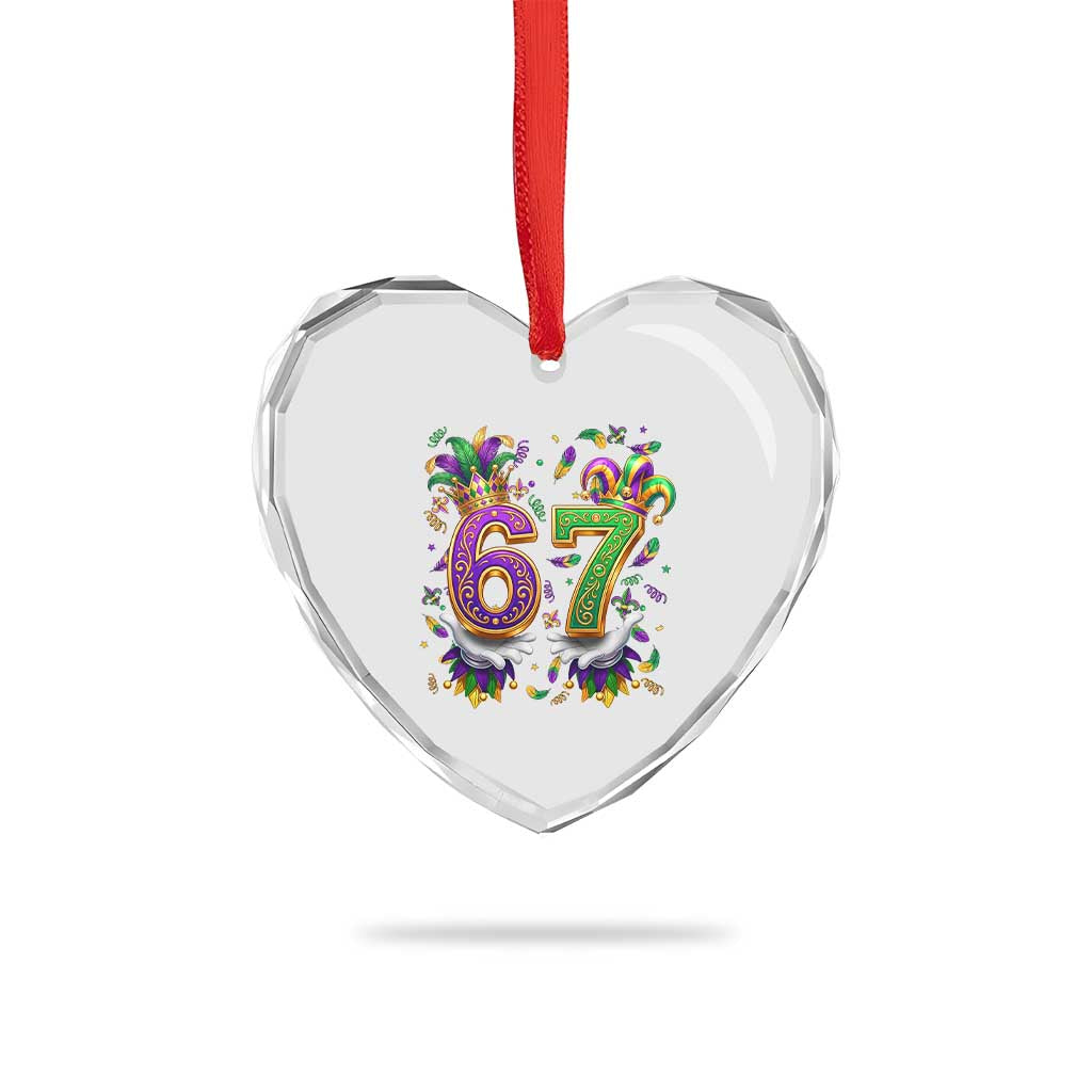 Funny 67 Mardi Gras Heart Crystal Glass Ornament Six Seven Meme Carnival Hand Gesture TS11 Print Your Wear