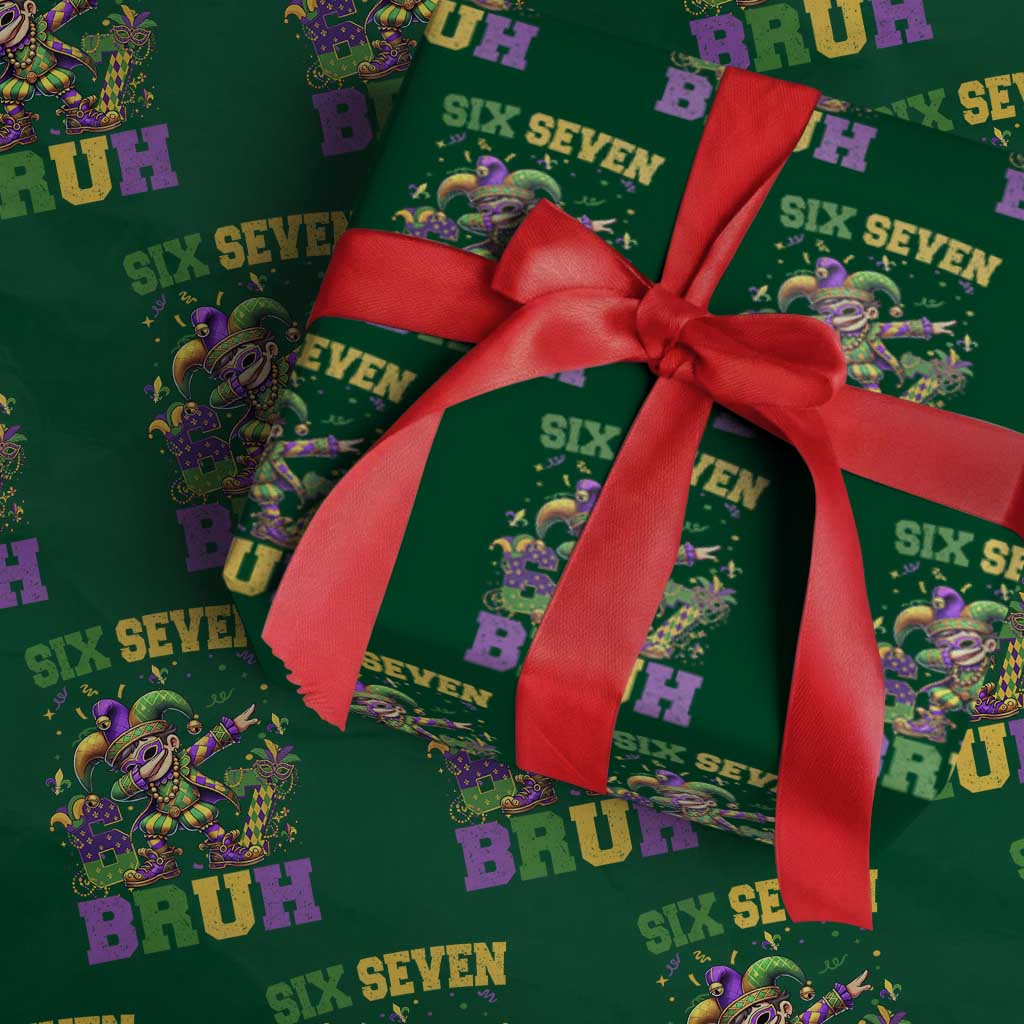 Funny 67 Mardi Gras Wrapping Paper Roll Six Seven Bruh Dabbing Jester TS11 Green Print Your Wear