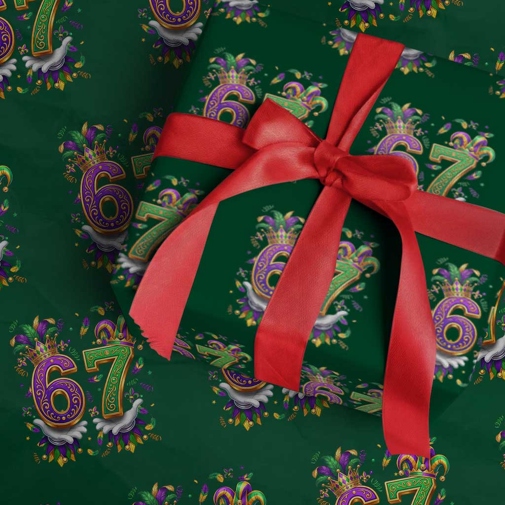 Funny 67 Mardi Gras Wrapping Paper Roll Six Seven Meme Carnival Hand Gesture TS11 Green Print Your Wear