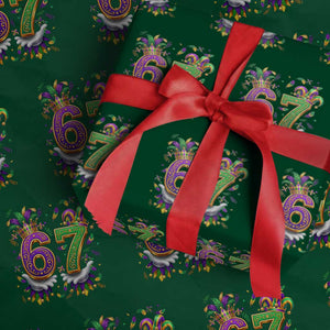 Funny 67 Mardi Gras Wrapping Paper Roll Six Seven Meme Carnival Hand Gesture TS11 Green Print Your Wear