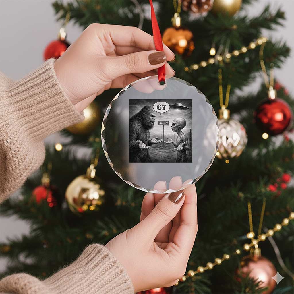 Funny 67 Meme Bigfoot Alien Crystal Glass Ornament Six Seven Sasquatch Area 51 UFO Conspiracy TS10 Print Your Wear