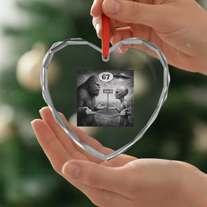 Funny 67 Meme Bigfoot Alien Heart Crystal Glass Ornament Six Seven Sasquatch Area 51 UFO Conspiracy TS10 Print Your Wear