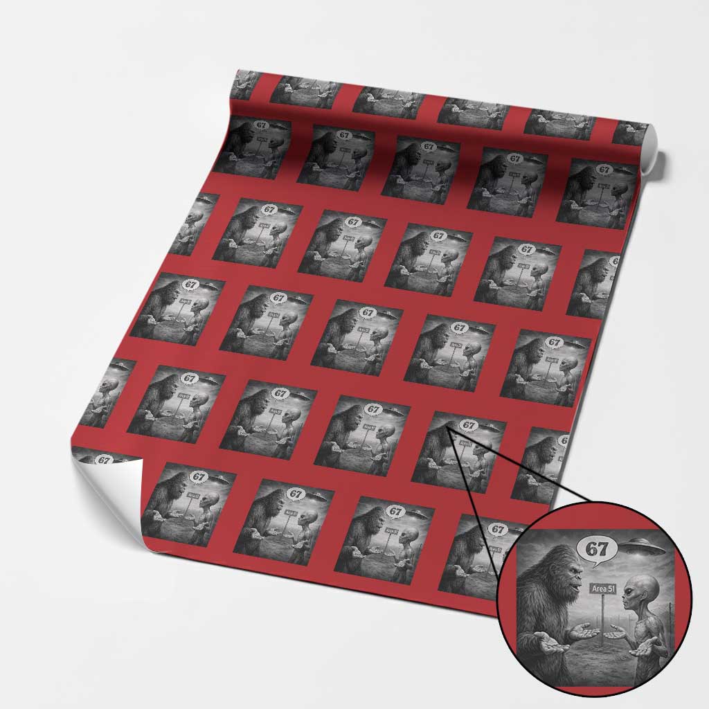 Funny 67 Meme Bigfoot Alien Wrapping Paper Roll Six Seven Sasquatch Area 51 UFO Conspiracy TS10 Red Print Your Wear