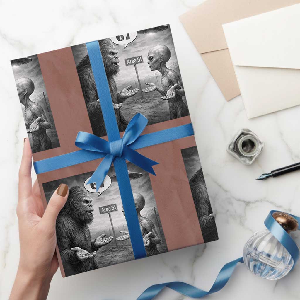 Funny 67 Meme Bigfoot Alien Wrapping Paper Roll Six Seven Sasquatch Area 51 UFO Conspiracy TS10 Mocha Print Your Wear