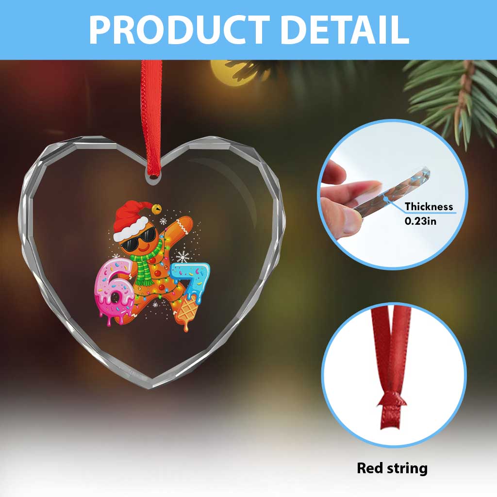 Funny 67 Meme Gingerbread Christmas Heart Crystal Glass Ornament Six Seven Ice Cream Drip Boys TS10 Print Your Wear