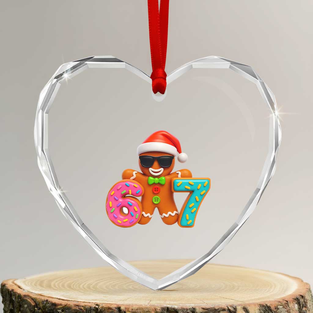 Funny 67 Meme Gingerbread Donut Heart Crystal Glass Ornament Cool Christmas Cookie Six Seven Santa Hat Sprinkles TS02 Transparent Glass 3'' Heart Print Your Wear