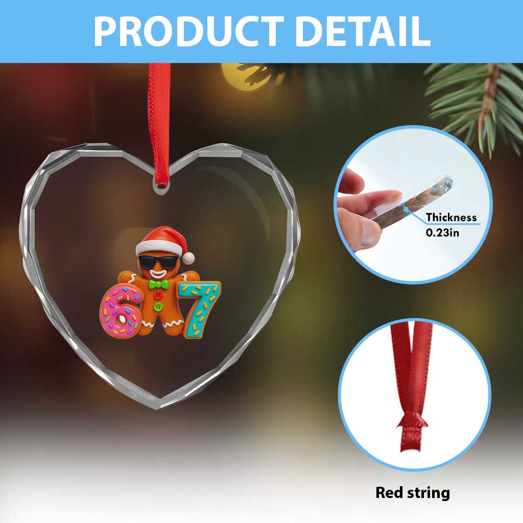 Funny 67 Meme Gingerbread Donut Heart Crystal Glass Ornament Cool Christmas Cookie Six Seven Santa Hat Sprinkles TS02 Print Your Wear