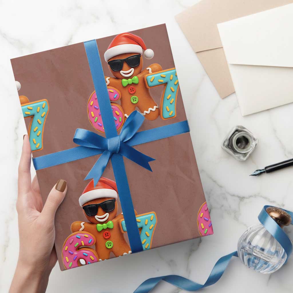 Funny 67 Meme Gingerbread Donut Wrapping Paper Roll Cool Christmas Cookie Six Seven Santa Hat Sprinkles TS02 Mocha Print Your Wear