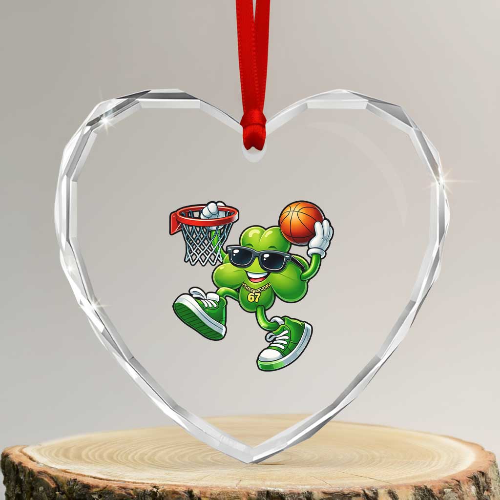 Funny 67 Meme Six Seven Basketball Shamrock St Patricks Day Heart Crystal Glass Ornament TS11 Transparent Glass 3'' Heart Print Your Wear