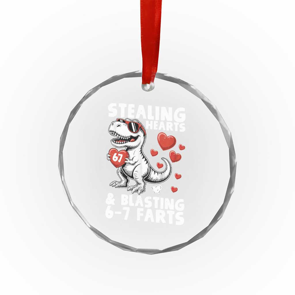 Funny 67 Meme Valentines Day Dinosaur Crystal Glass Ornament Stealing Hearts And Blasting 67 Farts TS11 Print Your Wear