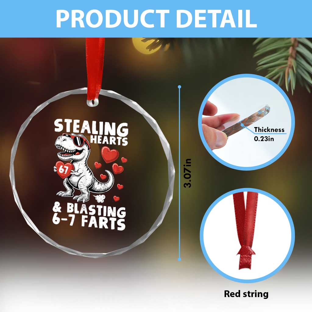 Funny 67 Meme Valentines Day Dinosaur Crystal Glass Ornament Stealing Hearts And Blasting 67 Farts TS11 Print Your Wear