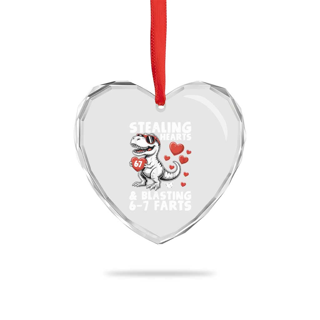 Funny 67 Meme Valentines Day Dinosaur Heart Crystal Glass Ornament Stealing Hearts And Blasting 67 Farts TS11 Print Your Wear