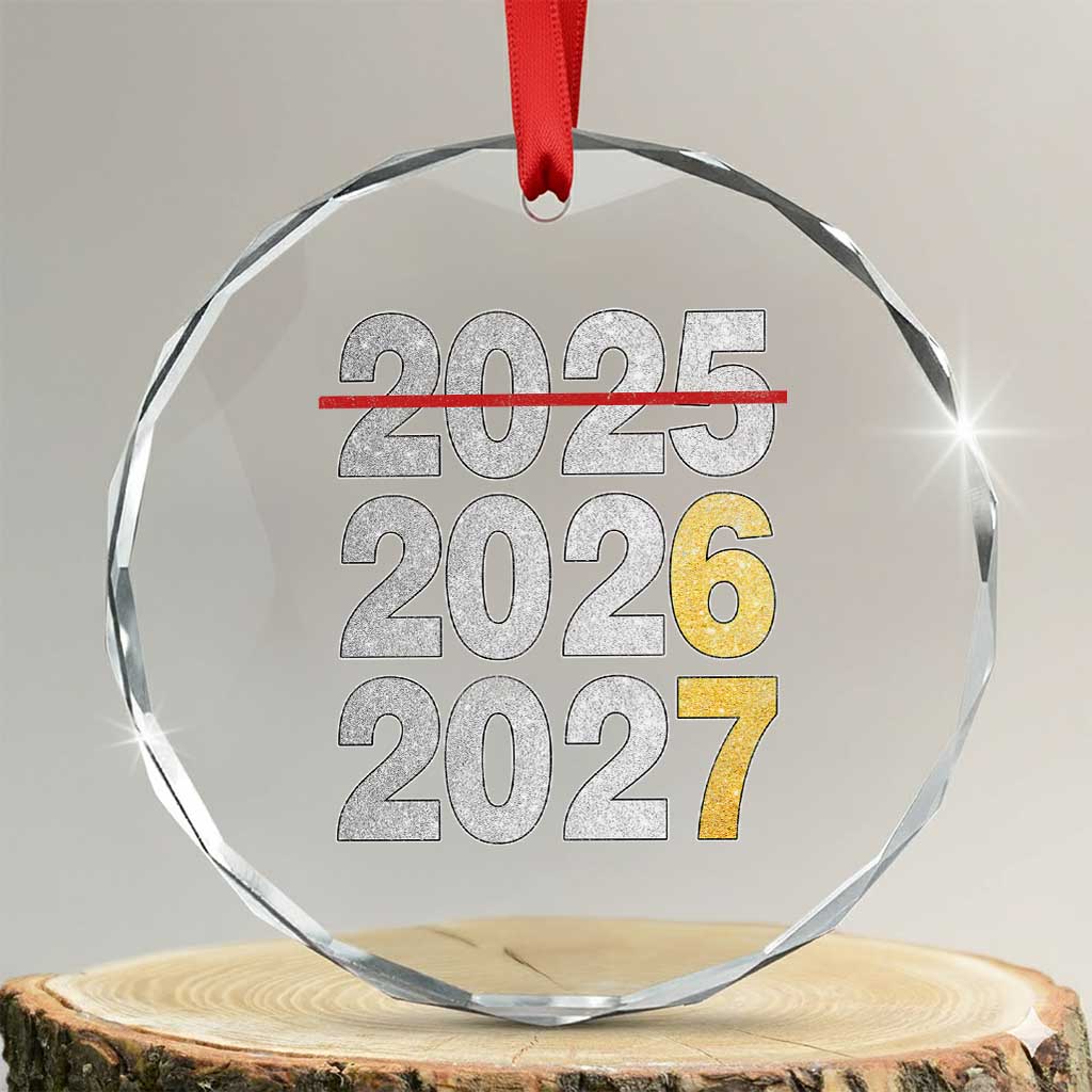 Funny 67 New Year Crystal Glass Ornament Happy New Year 2026 2027 Six Seven Meme Faux Glitter Effect Printed TS11 Transparent Glass 3'' Circle Print Your Wear