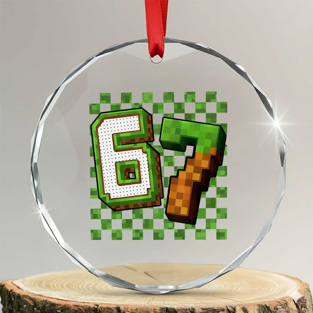 Funny 67 Pixel Style Graphic Crystal Glass Ornament Viral Six Seven Meme Gamer TS02 Transparent Glass 3'' Circle Print Your Wear