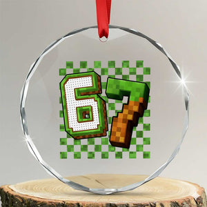 Funny 67 Pixel Style Graphic Crystal Glass Ornament Viral Six Seven Meme Gamer TS02 Transparent Glass 3'' Circle Print Your Wear