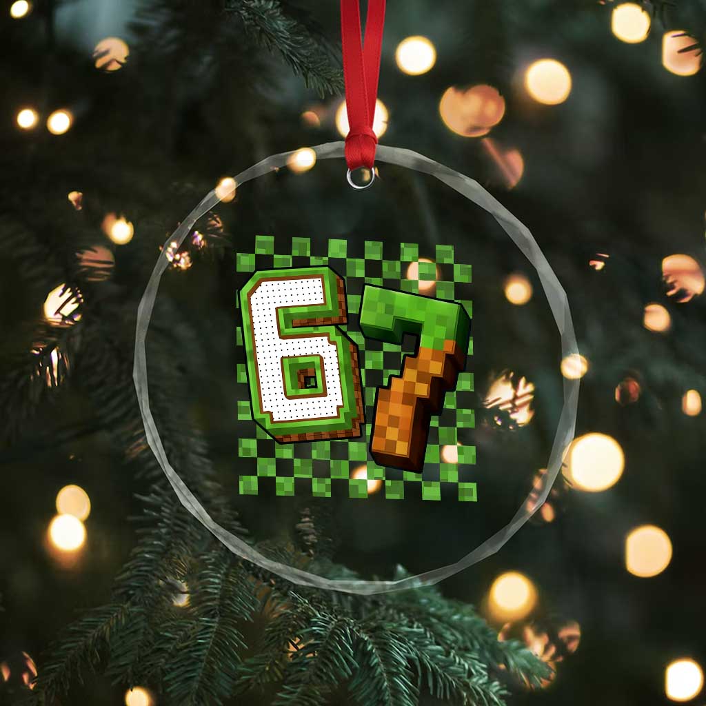 Funny 67 Pixel Style Graphic Crystal Glass Ornament Viral Six Seven Meme Gamer TS02 Print Your Wear
