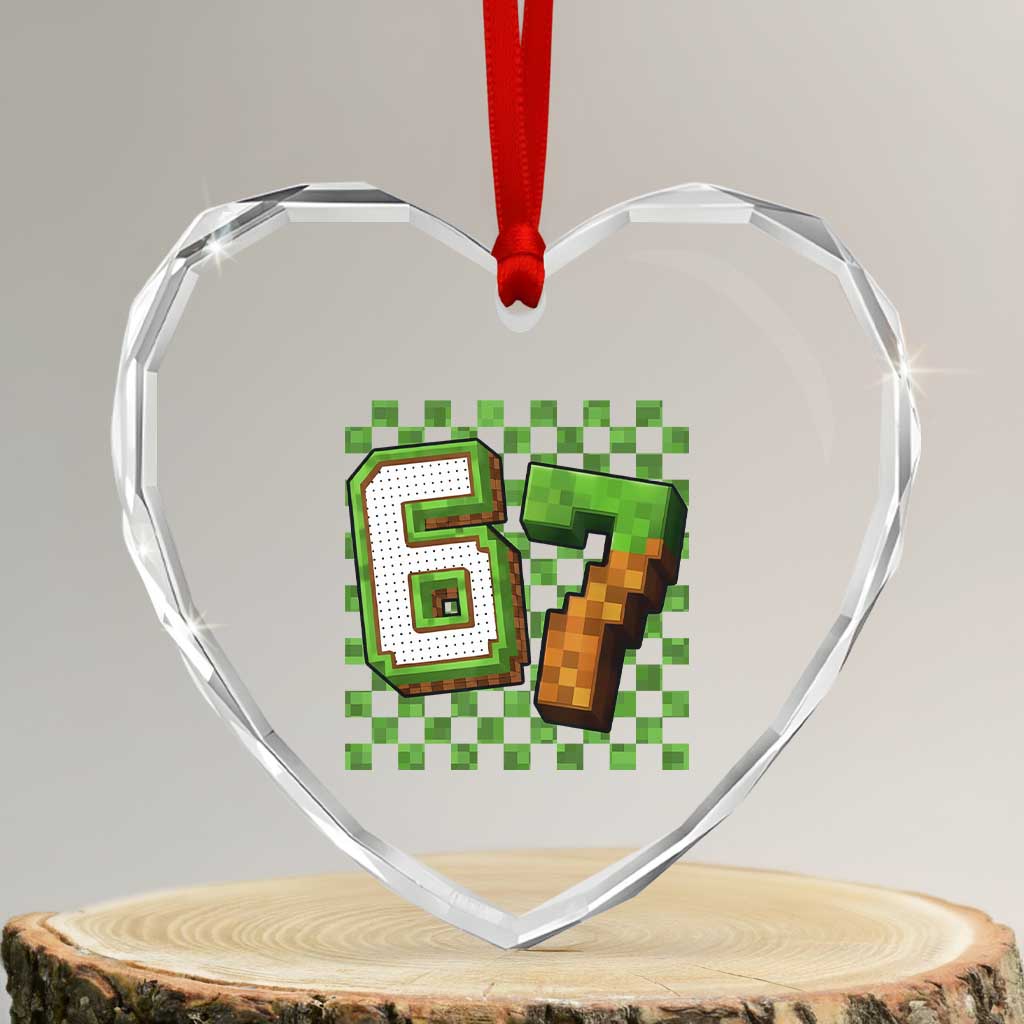 Funny 67 Pixel Style Graphic Heart Crystal Glass Ornament Viral Six Seven Meme Gamer TS02 Transparent Glass 3'' Heart Print Your Wear