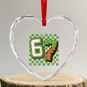Funny 67 Pixel Style Graphic Heart Crystal Glass Ornament Viral Six Seven Meme Gamer TS02 Transparent Glass 3'' Heart Print Your Wear