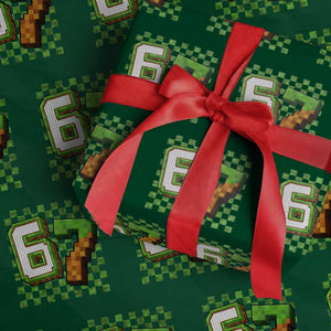 Funny 67 Pixel Style Graphic Wrapping Paper Roll Viral Six Seven Meme Gamer TS02 Green Print Your Wear