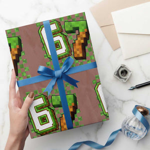 Funny 67 Pixel Style Graphic Wrapping Paper Roll Viral Six Seven Meme Gamer TS02 Mocha Print Your Wear