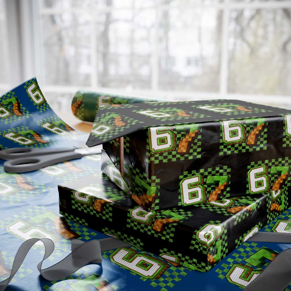Funny 67 Pixel Style Graphic Wrapping Paper Roll Viral Six Seven Meme Gamer TS02 Black Print Your Wear