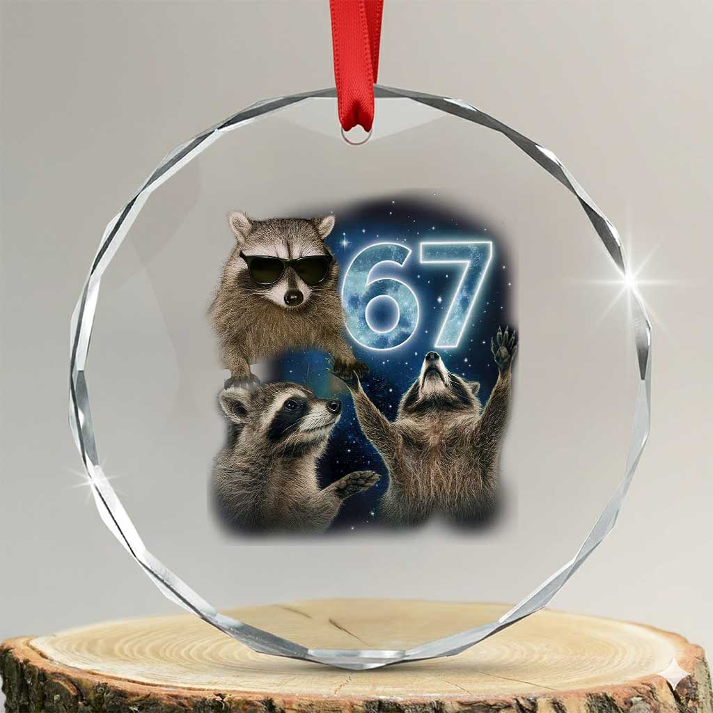 Funny 67 Raccoon Meme Crystal Glass Ornament Howling at The Moon Funny Six Seven Weird Cursed TS10 Transparent Glass 3'' Circle Print Your Wear