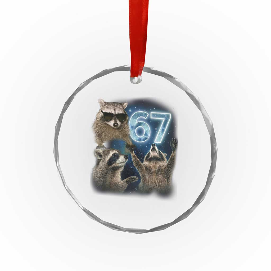 Funny 67 Raccoon Meme Crystal Glass Ornament Howling at The Moon Funny Six Seven Weird Cursed TS10 Print Your Wear