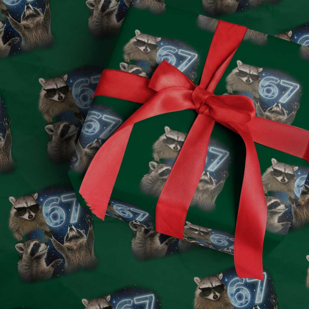 Funny 67 Raccoon Meme Wrapping Paper Roll Howling at The Moon Funny Six Seven Weird Cursed TS10 Green Print Your Wear