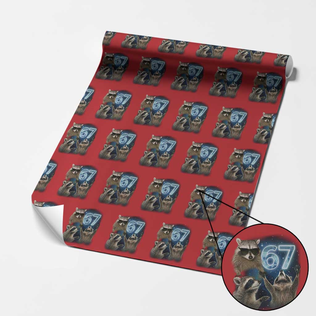 Funny 67 Raccoon Meme Wrapping Paper Roll Howling at The Moon Funny Six Seven Weird Cursed TS10 Red Print Your Wear