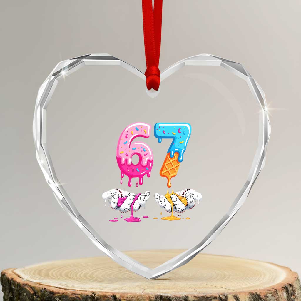 Funny 67 Six Seven Ice Cream Drip Heart Crystal Glass Ornament Cool Meme 6 7 Funny Number Couple Matching Costume TS10 Transparent Glass 3'' Heart Print Your Wear