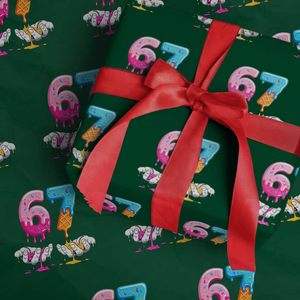 Funny 67 Six Seven Ice Cream Drip Wrapping Paper Roll Cool Meme 6 7 Funny Number Couple Matching Costume TS10 Green Print Your Wear