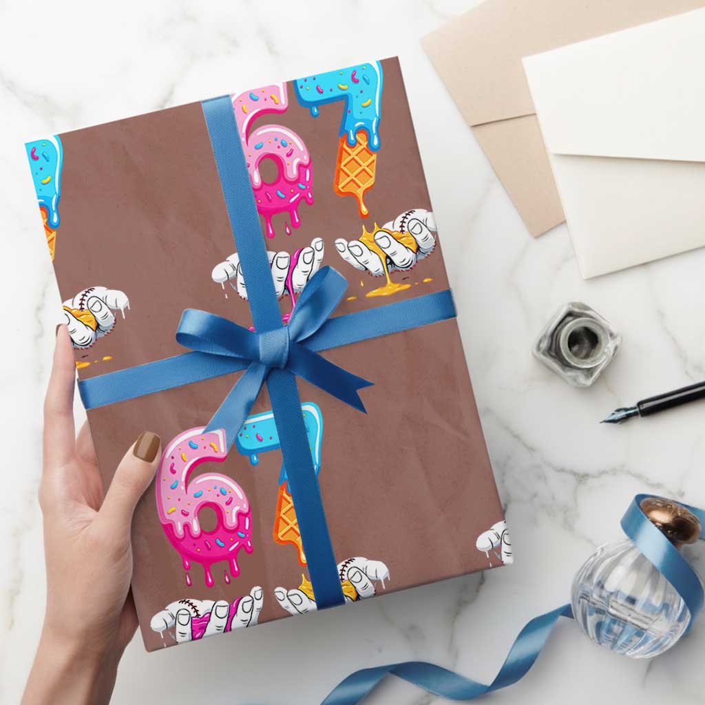 Funny 67 Six Seven Ice Cream Drip Wrapping Paper Roll Cool Meme 6 7 Funny Number Couple Matching Costume TS10 Mocha Print Your Wear