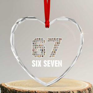 Funny 67 Six Seven Italian Brainrot Gen Alpha Meme Heart Crystal Glass Ornament TS11 Transparent Glass 3'' Heart Print Your Wear