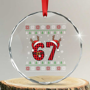 Funny 67 Six Seven Meme Brainrot Cringe Christmas Plaid Graphic Crystal Glass Ornament TS11 Transparent Glass 3'' Circle Print Your Wear