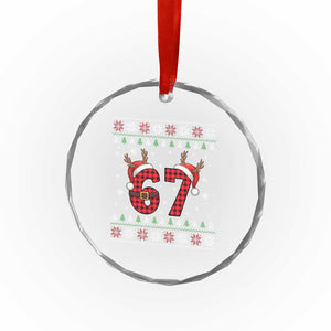 Funny 67 Six Seven Meme Brainrot Cringe Christmas Plaid Graphic Crystal Glass Ornament TS11 Print Your Wear