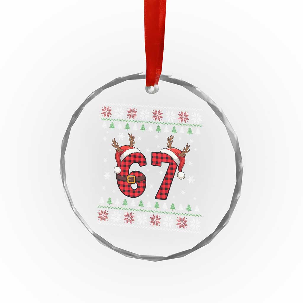 Funny 67 Six Seven Meme Brainrot Cringe Christmas Plaid Graphic Crystal Glass Ornament TS11 Print Your Wear