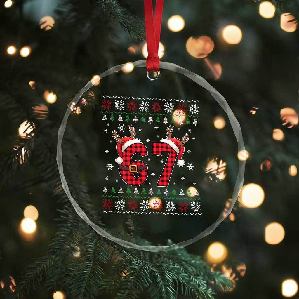 Funny 67 Six Seven Meme Brainrot Cringe Christmas Plaid Graphic Crystal Glass Ornament TS11 Print Your Wear