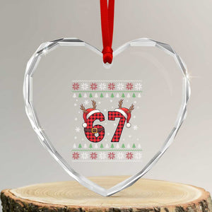 Funny 67 Six Seven Meme Brainrot Cringe Christmas Plaid Graphic Heart Crystal Glass Ornament TS11 Transparent Glass 3'' Heart Print Your Wear