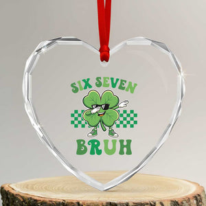 Funny 67 St Patricks Day Heart Crystal Glass Ornament Six Seven Bruh Dabbing Shamrock TS11 Transparent Glass 3'' Heart Print Your Wear