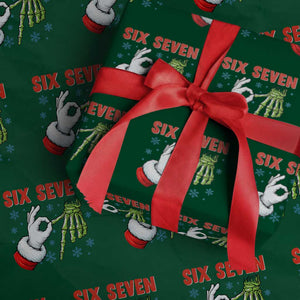 Funny 67 Xmas Wrapping Paper Roll Six Seven Meme Santa Skeleton Hands Gesture Gen Alpha TS11 Green Print Your Wear
